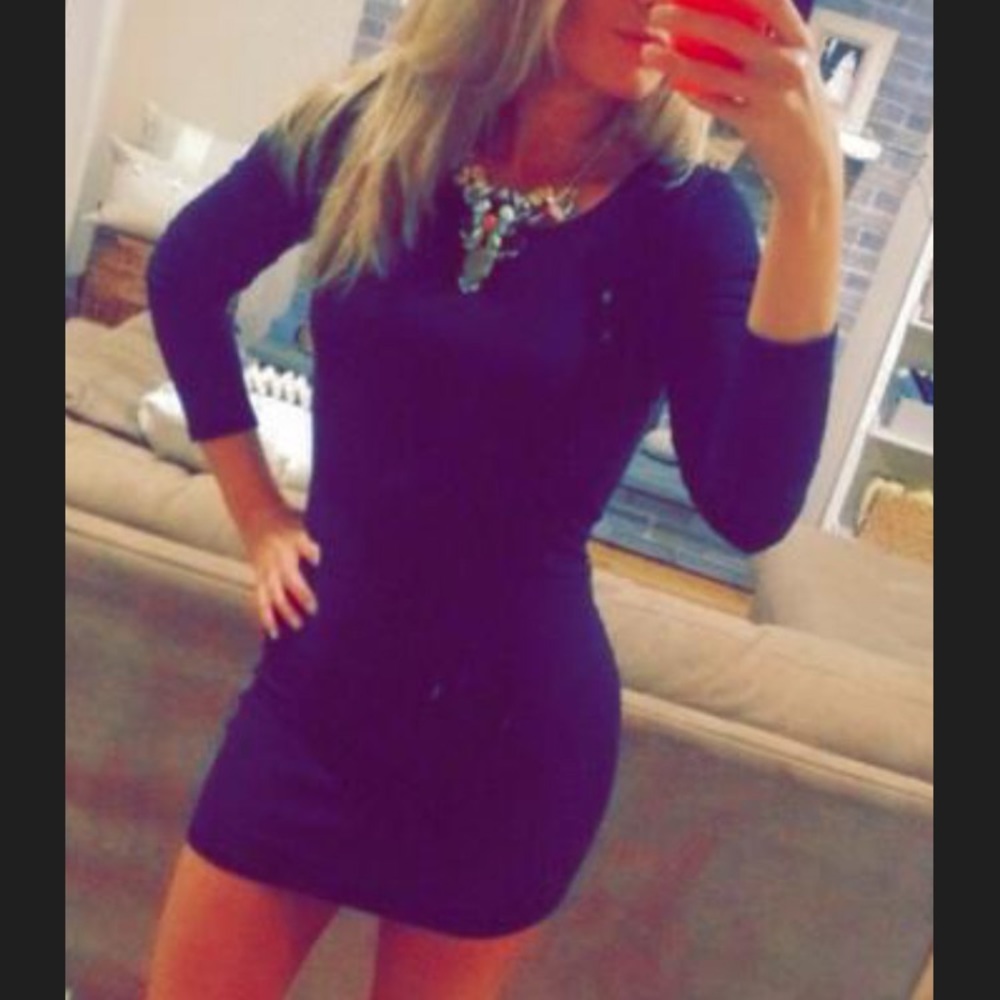 Black scoop neck, long sleeve t-shirt dress